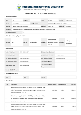 Tender: NIT NO.- 14/BD-I/PHE/2019-2020 1