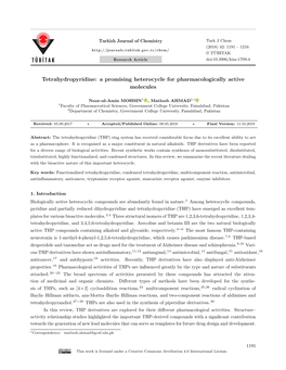 Tetrahydropyridine: a Promising Heterocycle for Pharmacologically Active Molecules