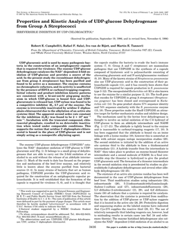 Properties and Kinetic Analysis of UDP-Glucose Dehydrogenase from Group a Streptococci IRREVERSIBLE INHIBITION by UDP-CHLOROACETOL*