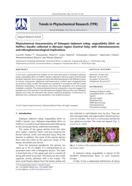 Trends in Phytochemical Research (TPR)