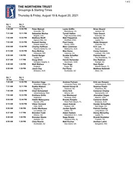 THE NORTHERN TRUST Groupings & Starting Times Thursday & Friday, August 19 & August 20, 2021