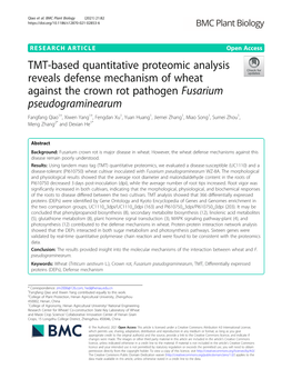 TMT-Based Quantitative Proteomic Analysis Reveals Defense