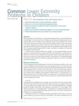 Common Lower Extremity Problems in Children Susan A