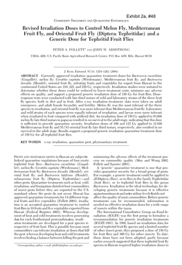 Revised Irradiation Doses to Control Melon Fly, Mediterranean Fruit Fly, and Oriental Fruit Fly (Diptera: Tephritidae) and a Generic Dose for Tephritid Fruit Flies