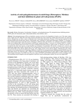 Heteroptera: Miridae) and Their Inhibition by Plant Cell Wall Proteins (Pgips)