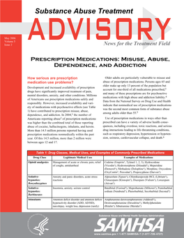 Prescription Medications: Misuse, Abuse, Dependence, and Addiction