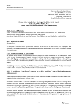 DRAFT 9 Sign:___Hambleton Parish Council Chairman: Councillor David Brown Clerk/RFO: Mrs Juvina Janik 43 Chapel Street, Hambl
