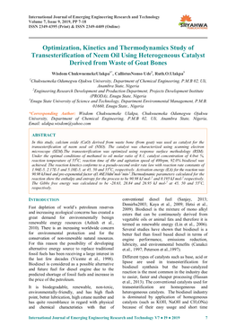 Optimization, Kinetics and Thermodynamics Study of Transesterification of Neem Oil Using Heterogeneous Catalyst Derived from Waste of Goat Bones