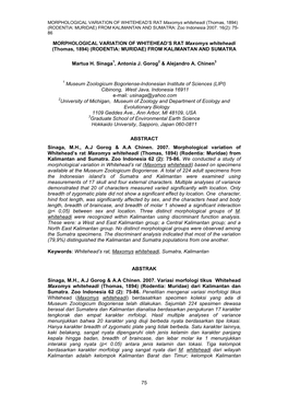 Morphological Variation of Whitehead's Rat Maxomys Whiteheadi (Thomas