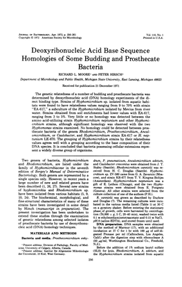 Deoxyribonucleic Acid Base Sequence Homologies of Some Budding and Prosthecate Bacterla RICHARD L