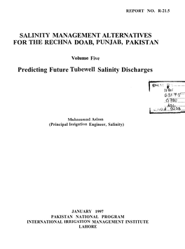 Salinlty MANAGEMENT ALTERNATIVES for the RECZINA DOAB, PUNJAB, PAKISTAN