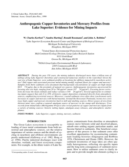 Anthropogenic Copper Inventories and Mercury Profiles from Lake Superior: Evidence for Mining Impacts