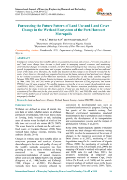 Forecasting the Future Pattern of Land Use and Land Cover Change in the Wetland Ecosystem of the Port-Harcourt Metropolis