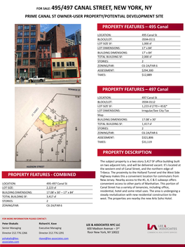 495/497 Canal Street, New York, Ny Prime Canal St Owner-User Property/Potential Development Site