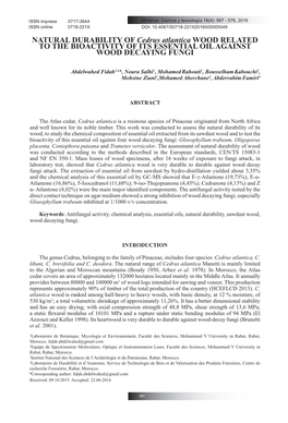 NATURAL DURABILITY of Cedrus Atlantica WOOD RELATED to the BIOACTIVITY of ITS ESSENTIAL OIL AGAINST WOOD DECAYING FUNGI