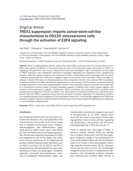 Original Article TREX1 Suppression Imparts Cancer-Stem-Cell-Like Characteristics to CD133- Osteosarcoma Cells Through the Activation of E2F4 Signaling