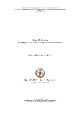 School Libraries an Analysis of the Socio-Economical Differences in Lima