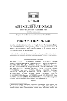 N° 3690 Assemblée Nationale Proposition De