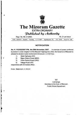 The Mizoram Gazette EXTRA ORDINARY Qjuhllthul Hy� Regn