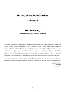 History of the Royal Marines 1837-1914 HE Blumberg