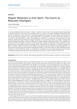 Dispute Resolution in Irish Sport: the Courts As Reluctant Interlopers