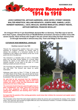 Cotgrave Remembers Newsletter