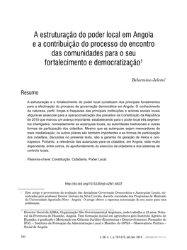 A Estruturação Do Poder Local Em Angola E a Contribuição Do