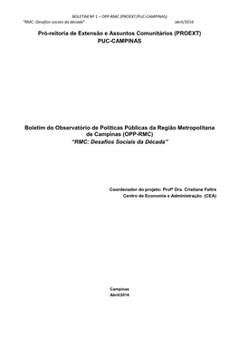 (PROEXT) PUC-CAMPINAS Boletim Do Observatório De Políticas