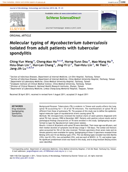 Molecular Typing of Mycobacterium Tuberculosis Isolated from Adult Patients with Tubercular Spondylitis