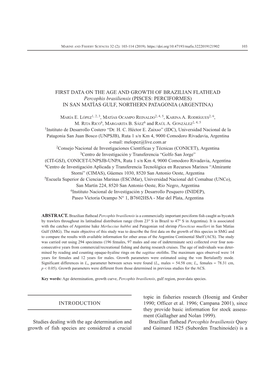 FIRST DATA on the AGE and GROWTH of BRAZILIAN FLATHEAD Percophis Brasiliensis (PISCES: PERCIFORMES) in SAN MATÍAS GULF, NORTHERN PATAGONIA (ARGENTINA)