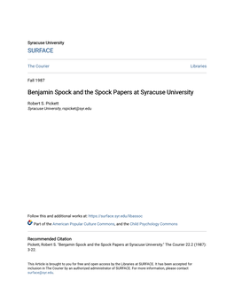 Benjamin Spock and the Spock Papers at Syracuse University