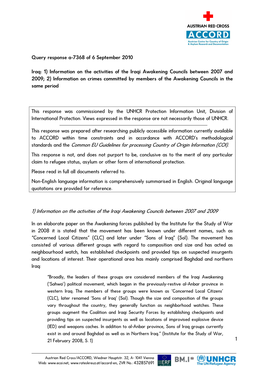 1) Information on the Activities of the Iraqi Awakening Councils Between 2007 and 2009