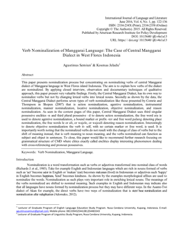 Verb Nominalization of Manggarai Language: the Case of Central Manggarai Dialect in West Flores Indonesia