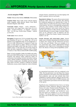 APFORGEN Priority Species Information Sheet