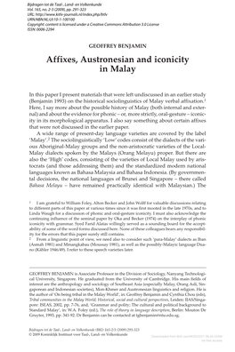 Affixes, Austronesian and Iconicity in Malay