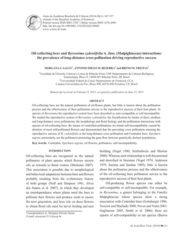 Oil Collecting Bees and Byrsonima Cydoniifolia A. Juss. (Malpighiaceae) Interactions: the Prevalence of Long-Distance Cross Pollination Driving Reproductive Success