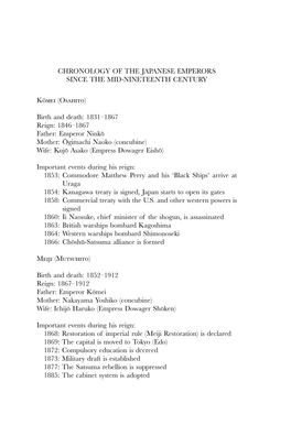 Chronology of the Japanese Emperors Since the Mid-Nineteenth Century