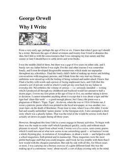 George Orwell Why I Write