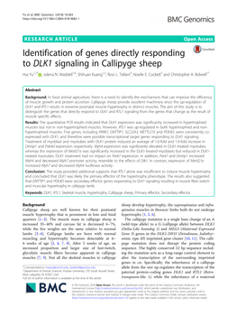 Identification of Genes Directly Responding to DLK1 Signaling in Callipyge Sheep Hui Yu1,2* ,Jolenan.Waddell1,6, Shihuan Kuang1,3, Ross L