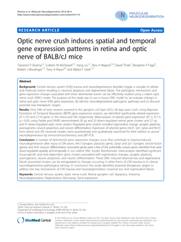Optic Nerve Crush Induces Spatial and Temporal Gene Expression Patterns