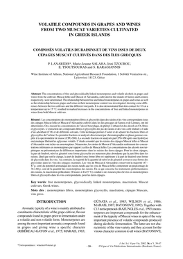 Volatile Compounds in Grapes and Wines from Two Muscat Varieties Cultivated in Greek Islands