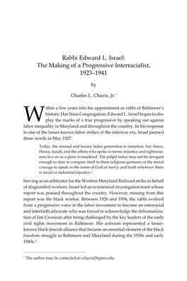 Rabbi Edward L. Israel: the Making of a Progressive Interracialist, 1923–1941