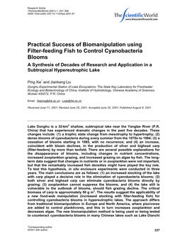 Practical Success of Biomanipulation Using Filter-Feeding Fish to Control