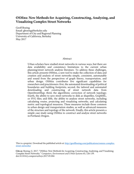 Osmnx: New Methods for Acquiring, Constructing, Analyzing, and Visualizing Complex Street Networks