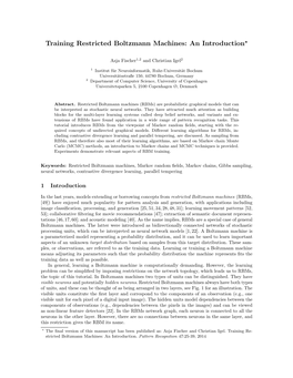 Training Restricted Boltzmann Machines: an Introduction⋆