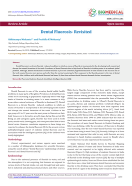 Dental Fluorosis- Revisited