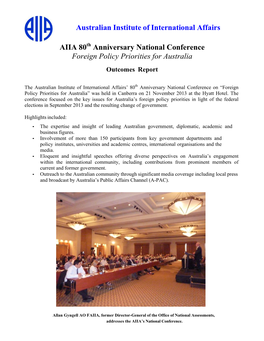 Australian Institute of International Affairs AIIA 80Th Anniversary