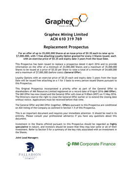 Graphex Mining Limited ACN 610 319 769 Replacement Prospectus