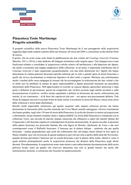 Pinacoteca Tosio Martinengo Progetto Scientifico