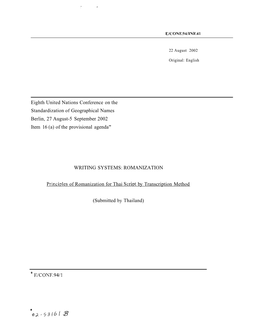 Principles of Romanization for Thai Script by Transcription Method